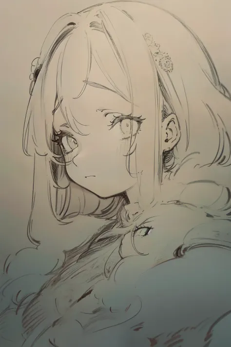 A highly detailed anime sketch of a girl with beautiful eyes, long eyelashes, delicate facial features, and expressive emotions, flowing hair, intricate clothing folds, soft lighting, pastel color palette, studio quality, digital art, masterpiece