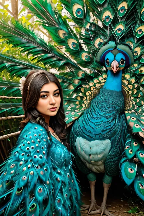 Hansika Motwani is a peafowl, she is real peafowl Bird. Mutant peafowl. peafowl transformation. peafowl body with  female head. She is a bird. Real bird. Head with bird body. Create this beautiful creature.