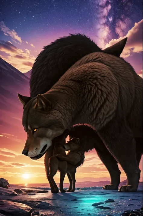 Strong furry gay alpha with a furry omega kissing in a landscape of love