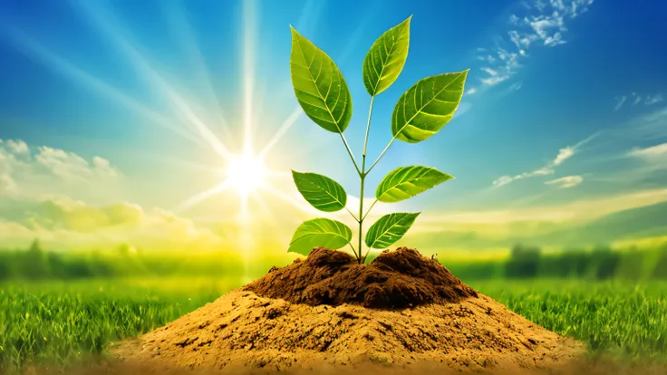 World Earth Day banner. Young green plant growing at sunlight, save clean planet, ecology concept, Environment, generative ai