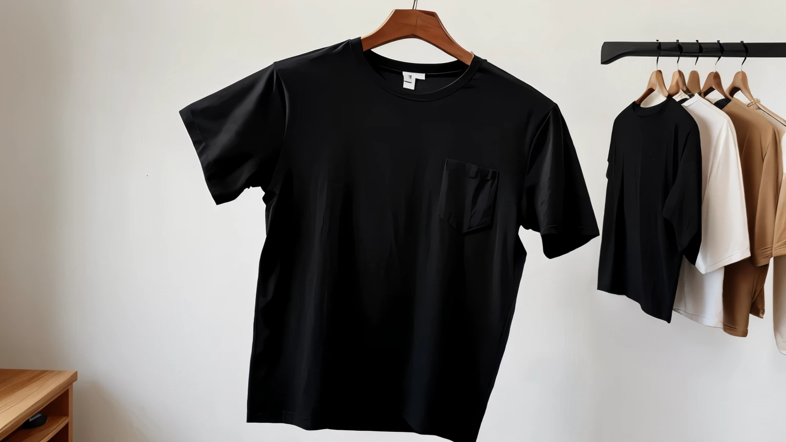 realistic black tshirt  on a hanger, mens tshirt