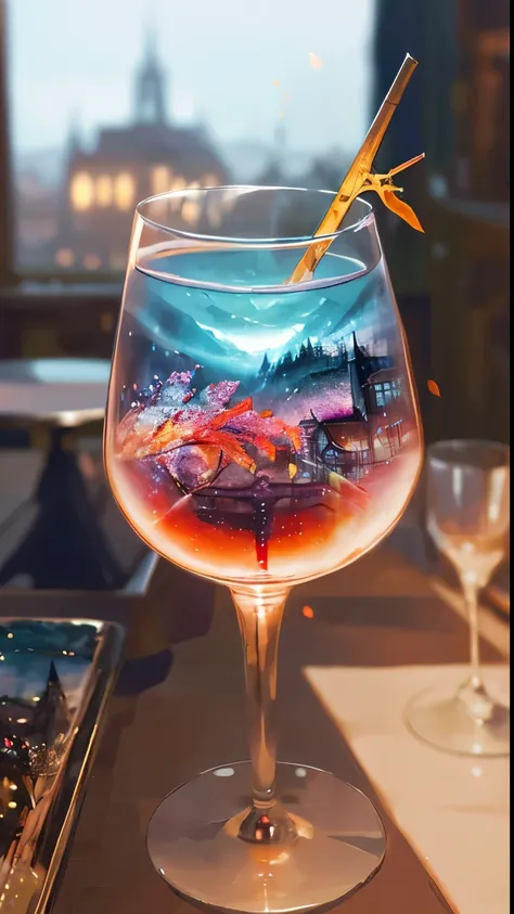 cocktailworld, colorful, no humans, scenery, secret castle treasure inside, forest, depth of field , ((blurry background)),
masterpiece, best quality, ultra detail, concept art, realistic, delicious, wine glass