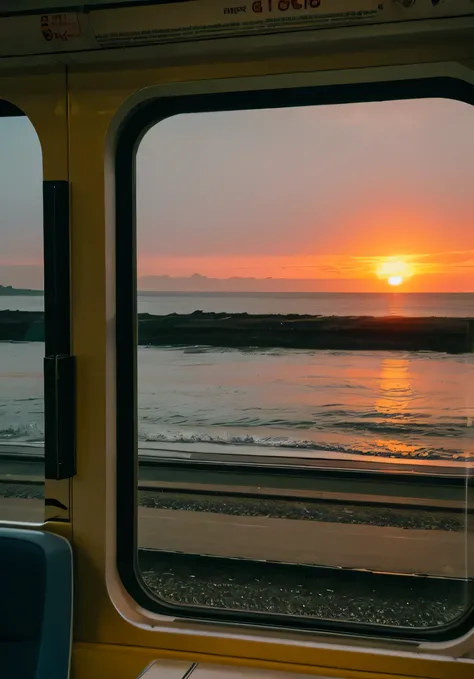 sunset,The seaside from the train window,