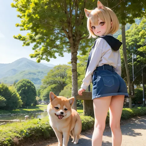 Shiba Inu girl rural scenery