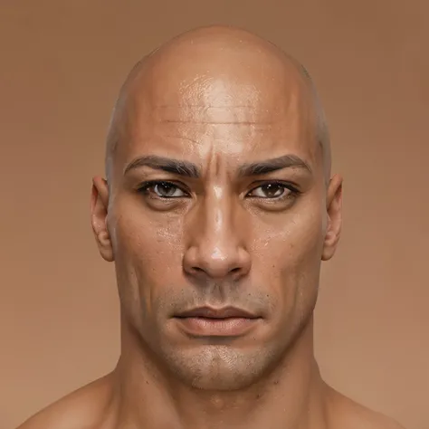 arafed man with a bald head and a shaved face, real human face with skin, extremely realistic face, photorealistic facial features, realistic restored face, hyperrealistic face, realistic face and body hybrid, face very realistic, face as of dwayne johnson...