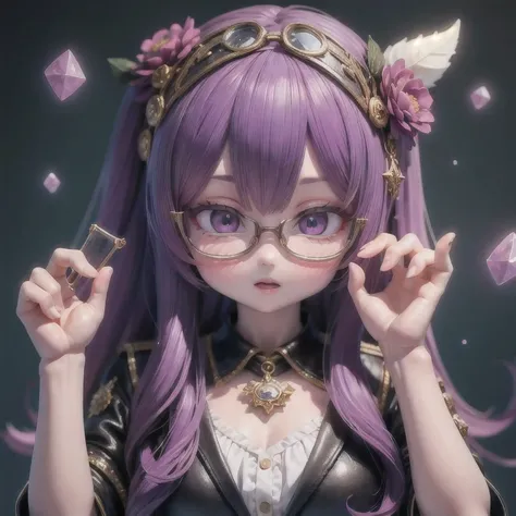 Purple Powder Queen,  wear glasses