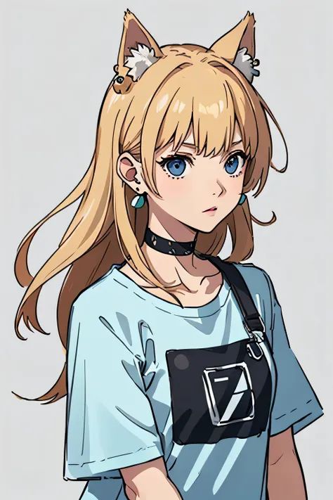 (Better Quality, First Job:1.2) | Fine grain:1.2 1 female (Dynamic English, throw, Long Hair) choker, shirt, オープンスウェットshirt, Earrings in the ears, finely, First Job.