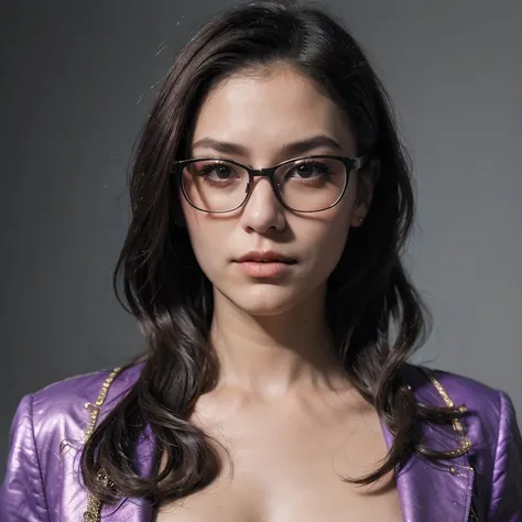 purple powder queen,  wear glasses