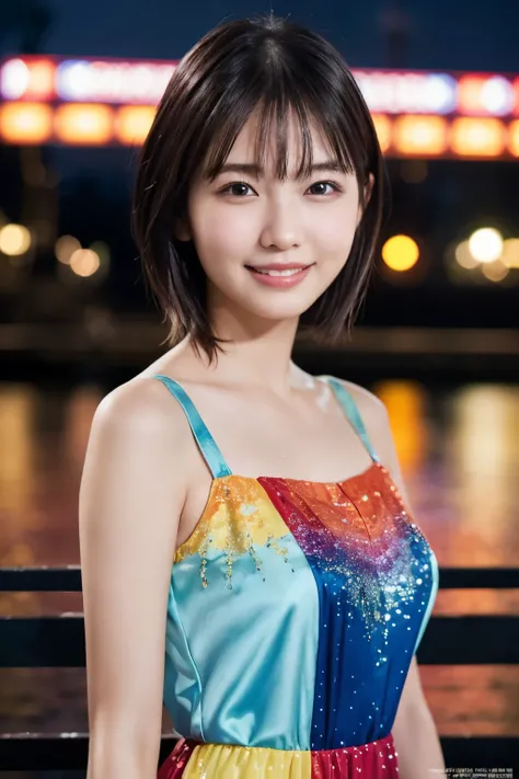 1 Girl, (Wearing a rainbow dress:1.2), (Supercluster), Very beautiful Japanese idol portraits,
(RAW Photos, Highest quality), (Realistic, Realistic:1.4), (masterpiece),
Very delicate and beautiful, Very detailed, 2k wallpaper, wonderful, finely, Very det...