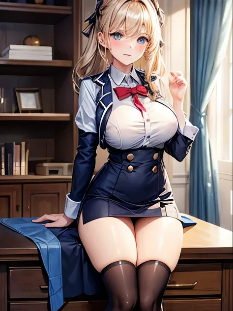 A girl in a short  uniform, showing tits