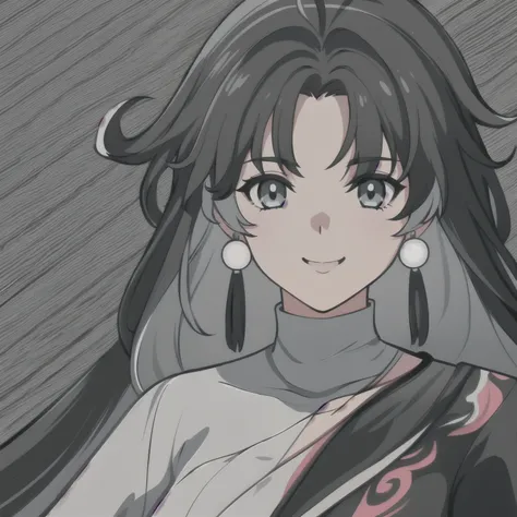 anime girl, smiling, black and white hair, jianxin, wuthering waves, jianxin wuthering waves, grey eyes, white clothes, 1girl, masterpiece, (beautiful and aesthetic:1. 5), thick black lineart, clean lineart, perfect lineart, variable lineart, thick lineart...