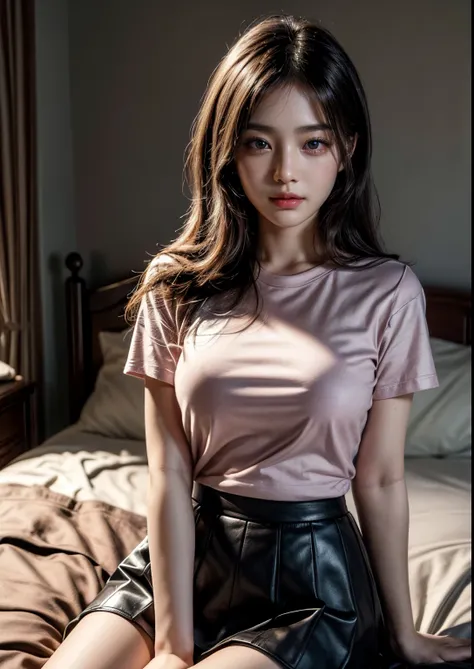 a beautiful Korean young girl, (((10 years young girl))), detailed face with beautiful eyes and lips, long black hair, stylish hair, hair pin, romantic Eyes, beautiful eyes, smiley face, happy face, glow face, super round young breasts, ((romantic navel)),...