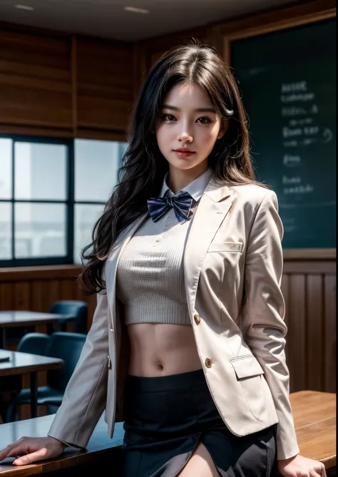 a beautiful Korean young college girl, (((20 years young girl))), detailed face with beautiful eyes and lips, long black hair, stylish hair, hair pin, romantic Eyes, beautiful eyes, smiley face, happy face, glow face, super round young breasts, ((romantic ...