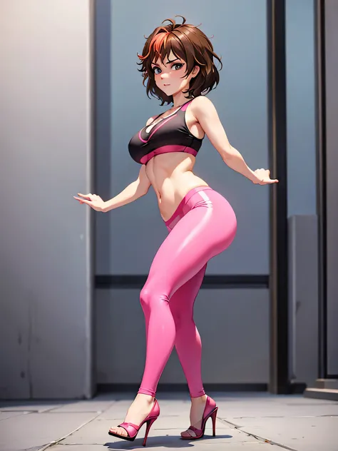 merula, sexy pose, pink high heels, sexy sport bra, yoga pants, full body, thighs, one girl, alone