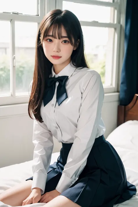 (Highest quality:1.3)、(Masterpiece:1.4)、Raw photo、8K、(Highest Resolution)、(Highest quality)、high resolution、Beautiful face in every detail、Realistic human skin、long hair、(Straight Hair)、(Beautiful woman:1.4)、(the most beautiful woman in school:1.3)、Realist...
