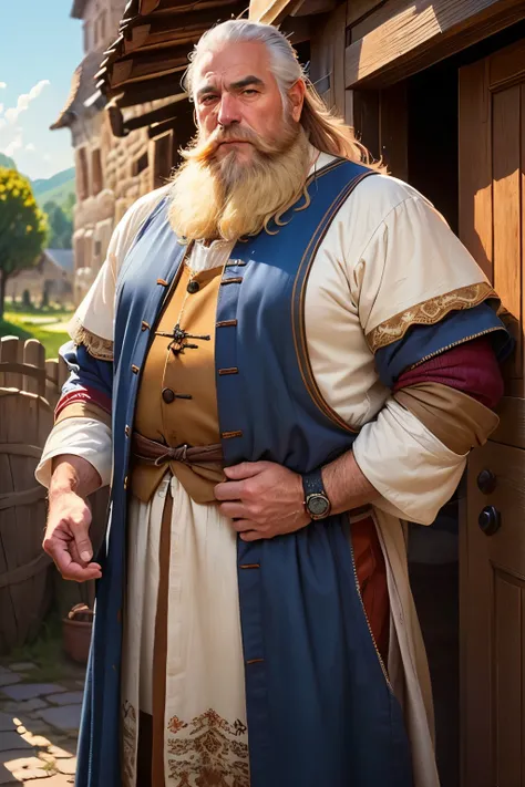 ((best qualityer)), ((work of art)), (detailded), 1 sixty year old man ((calvo)) giant huge beard ,peasant clothing europeu ano 900, peasant clothing  ((torn outfit)) He&#39;s sitting ,in the background a bean plantation ,clear lighting, detailed shadows 