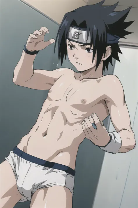 Sasuke, shirtless, underwear, white briefs, muscle growth, showering, 12-year-old boys,