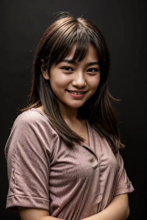 face perfect, beautiful face of a 14 year old Japanese , Smiling beautiful, with black background 