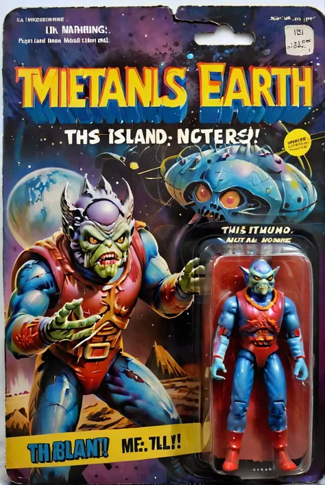 a toy figure of Metaluna Mutant from a 1950s horror movie with the title "This Island Earth!"