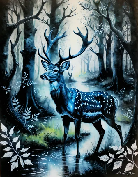 deer in an enchanted forest novuschroma13 chalk pastels drawing of, novuschroma38 style