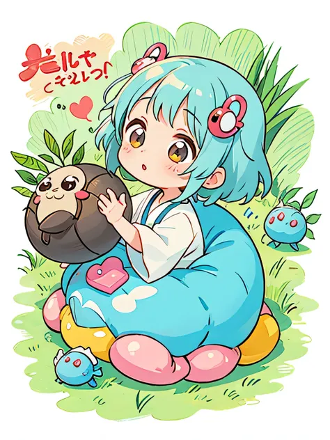 Hayao Miyazaki style、Kawaii Design, The most beautiful girl of all time、chibi,, Cute and colorful pillbug, The era of the heart