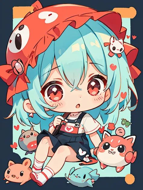 Black Star Red and White style、Kawaii Design, The most beautiful girl of all time、chibi,, Cute and colorful pillbug, The era of the heart