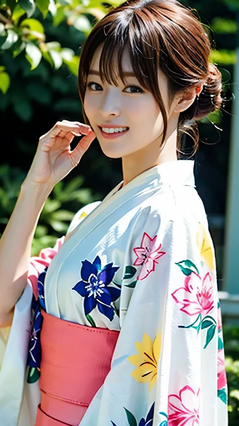 (((Carefully drawn with perfect anatomy))),Yukata photo shoot at the Tanabata festival at a large shrine,The collar of the yukata is loosened backwards, revealing the white nape of the neck.,A lively Tanabata festival in the grounds of a large shrine lined...