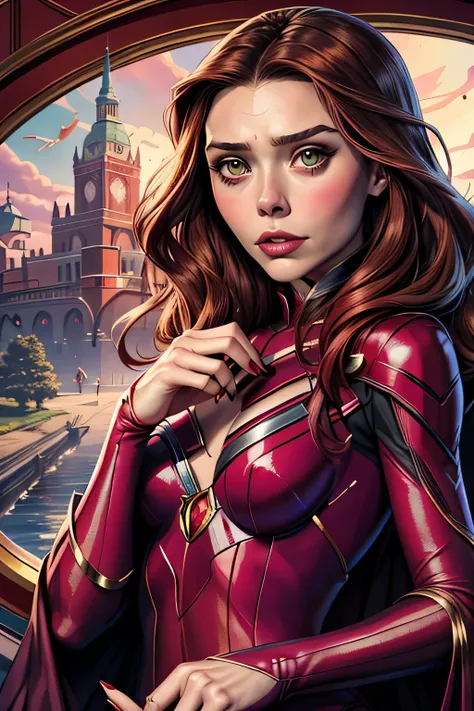 ((highest quality)), ((masterpiece)), (family friendly), ((elizabeth olsen)), ((scarlet witch)), perfect face、accurate、(accurate...