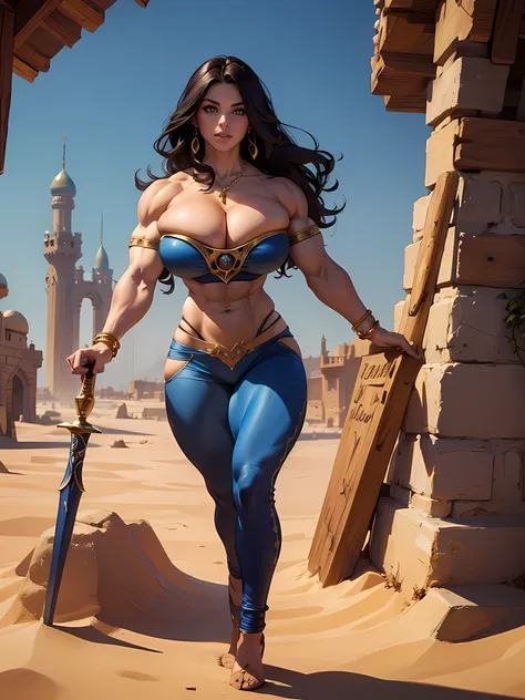 (masterpiece, top quality, best quality, official art, beautiful and aesthetic:1.2), (1girl:1.3), ((Full Body)), (((massive female bodybuilder:1.5))), ((Long Muscular Legs)), long wavy black hair, tanned skin, extremely detailed, portrait, looking at viewe...