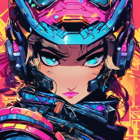 A female ninja with cybernetic clothing, digital illustration, highly detailed, poster, 1girl, beautiful detailed eyes, beautiful detailed lips, extremely detailed eyes and face, long eyelashes, intricate cyberpunk outfit, futuristic neon lighting, dramati...