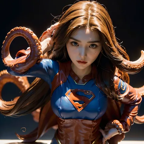 Supergirl、1/6th scale adult figure、SFW、(((Giant Octopus)))、(((Giant OctopusがSupergirlの上半身に吸い付く)))、My arms are tied up and I can&#39;t move.、