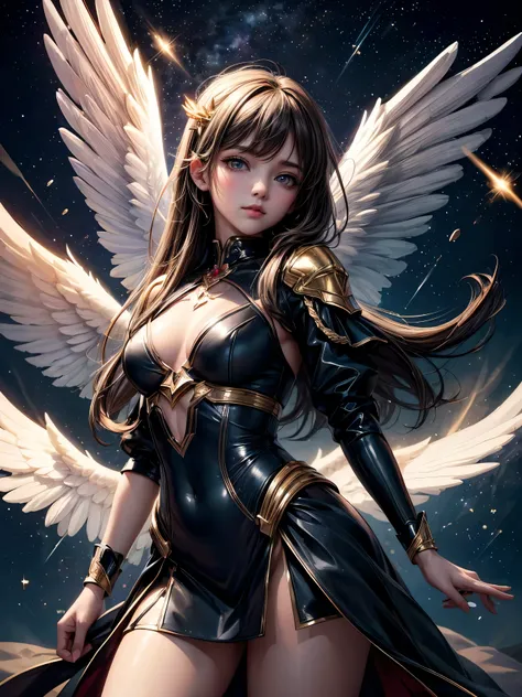 (masterpiece, top quality, best quality, official art, beautiful and aesthetic:1.2),1girl, angel, angel wings, space, shooting s...