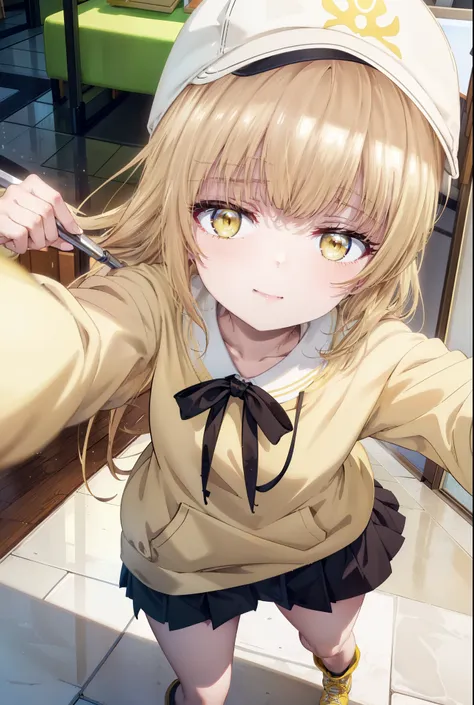 mahirushiina, mahiru shiina, bangs, blonde, brown hair, (yellow eyes:1.3), happy smile, smile, open your mouth,open your mouth,b...