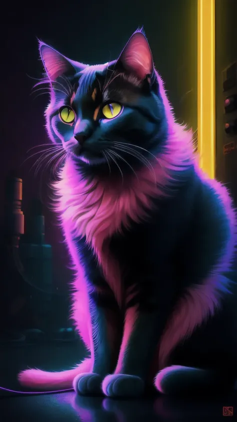 Technicolor, Vibrant, Chemistry Cat, Radioactive glow, resident evil, Abstract art by Petros Afshahr, Saturation, Neon color, detailed pussy, Fine fur, (masterpiece, Realistic, big), Beautiful cat