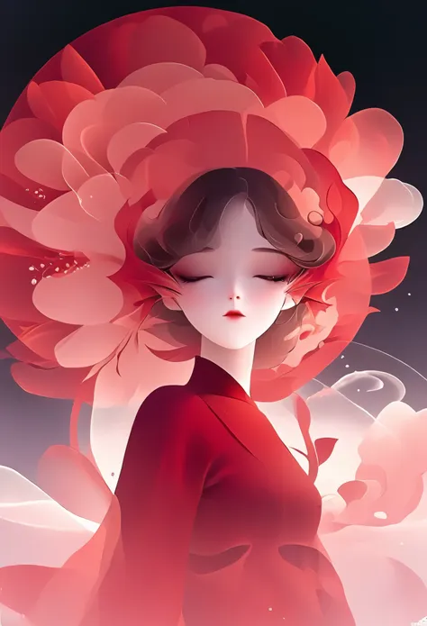 (masterpiece, best quality:1.2), 1 girl, solitary,pretty face，red fatism art nouveau，illustration style，black and red，flowers