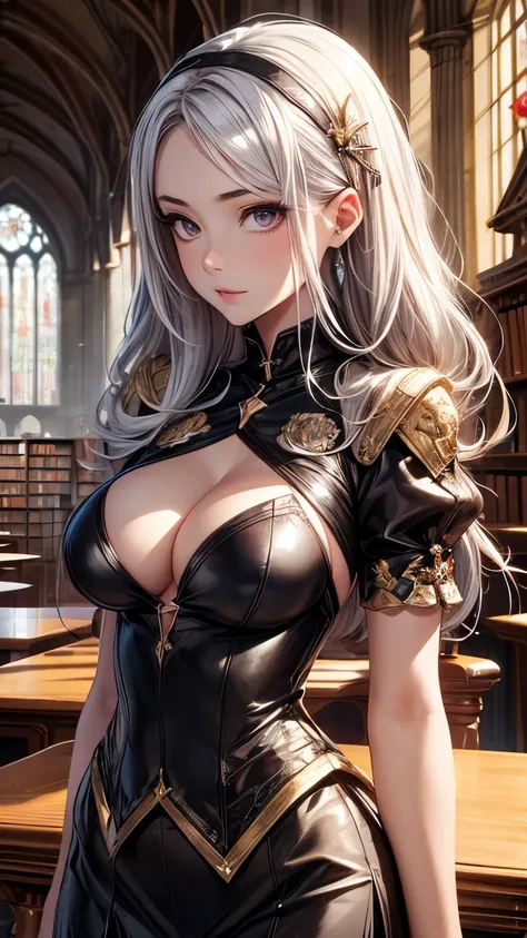 Highest quality, Super quality, 16K, Incredibly absurd, Very detailed, 2.5D, delicate and dynamic, cathedral, library, machine, , Small face, Extremely delicate facial expression, Delicate eye depiction, Extremely detailed hair, Upper body close-up, erotic...