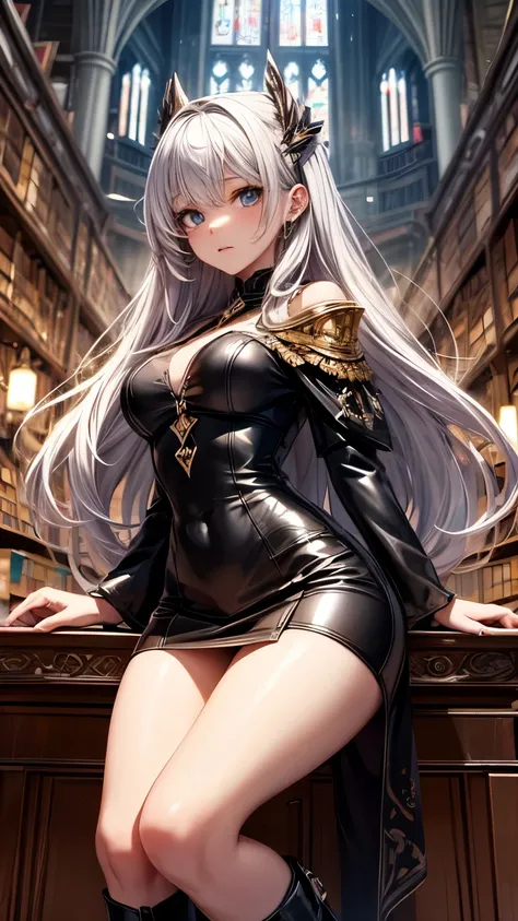 Highest quality, Super quality, 16K, Incredibly absurd, Very detailed, 2.5D, delicate and dynamic, cathedral, library, machine, , Small face, Extremely delicate facial expression, Delicate eye depiction, Extremely detailed hair, Upper body close-up, erotic...