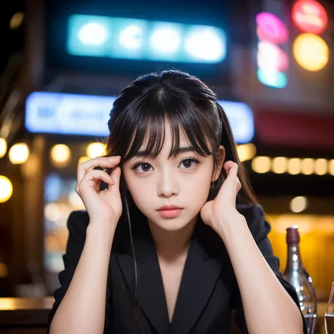 (Best-quality, Masterpiece, Ultra-High-Resolution, (Photorealistic:1.4), Raw Photo, depth of field, professional lighting, perfect anatomy, extremely details), 1girl, 15-years-old, the most famous Japanese idol, ((extremely cute face like the most popular ...