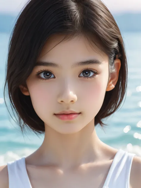 One Girl，(1人のとてもcute女の子:1.3)，masterpiece，Highest quality，High resolution，From below，Low - Angle，Photorealistic，RAW Photos，Ray Tracing，beautiful girl，(15 years old:1.3)，cute，Big eyes，(detailed pupils:1.2)，(The face is facing straight ahead:1.3)，Body facing ...