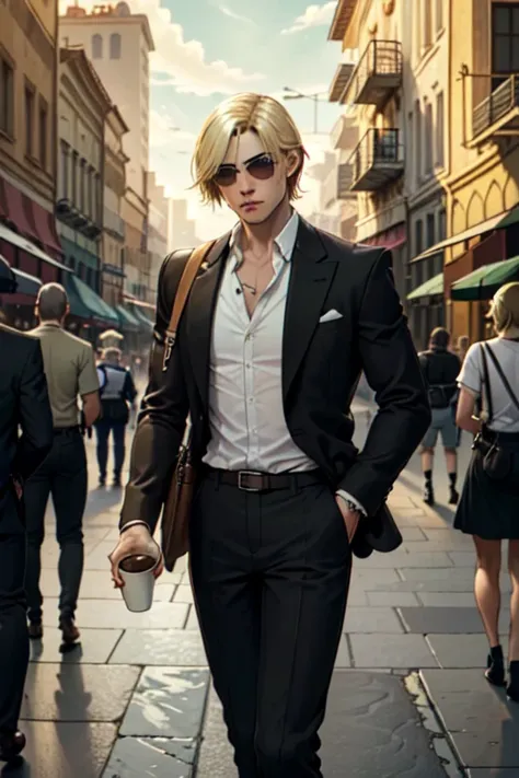 ((ultra detailed, masterpiece, best quality)),
re4leon, 1boy, solo, blonde hair, within a bustling city square, business-casual ...