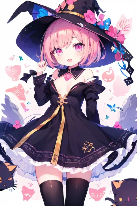 NSFW,7-year-old girl、Young、Witch、Wearing a collar、Very beautiful and Shining Eyes、Shining Eyes、1 girl、Small breasts、Big Mouth、high school girl、Small breasts、Cat ear、Transparent pink short hair、