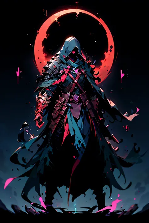 Chest pads,Young woman,Assassin,with black background,rust,magic,glowing,obscure,official art,Masterpiece,High quality,