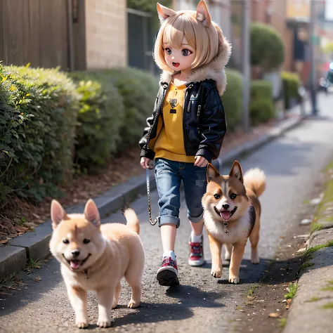 
Shiba Inu girl Chibi cute girl Walking the dog Playing together