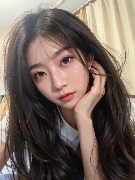 Alaped Asian Woman,Long black hair and white shirt, Twice's Tzuyu, Best Face, Young and lovely Korean faces, cute - okay - with a face, Jinyoung Shin, Jaeyeon Nam, young cute white asian face, girl cute face, Chen Xintong, Chiho, 8k selfie photo, sakim...