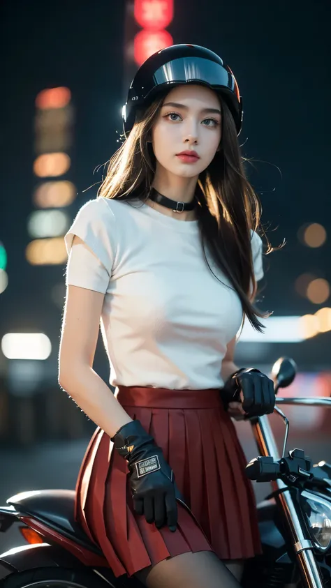 (((best quality))),(((very detailed))),(((masterpiece))),illustration,(1 beautiful girl,alone),((slim,thin)),((big bust,soft chest)),(crash helmet:1.3),shoulder length straight bob hair,slim 다리,cyberpunk, city streets,College student,(riding a motorcycle:1...