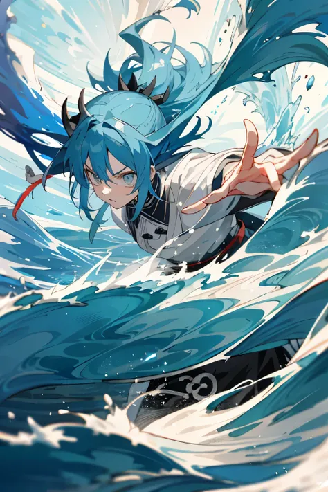 Anime Demon Slayer water style with a captivating demon slayer scene, featuring a wave pattern reminiscent of Japanese art, gracefully painted in ultra high definition 8K. The intricate details of the water art style will transport you into the world of De...