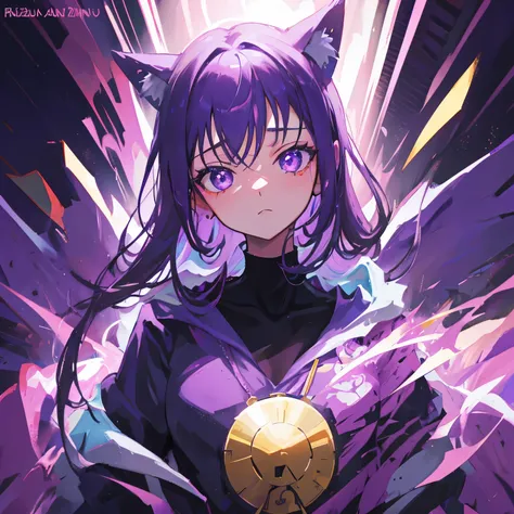 purple anime girl, powerful, dark atmosphere, highly detailed, perfect face, brazilian funk cover image