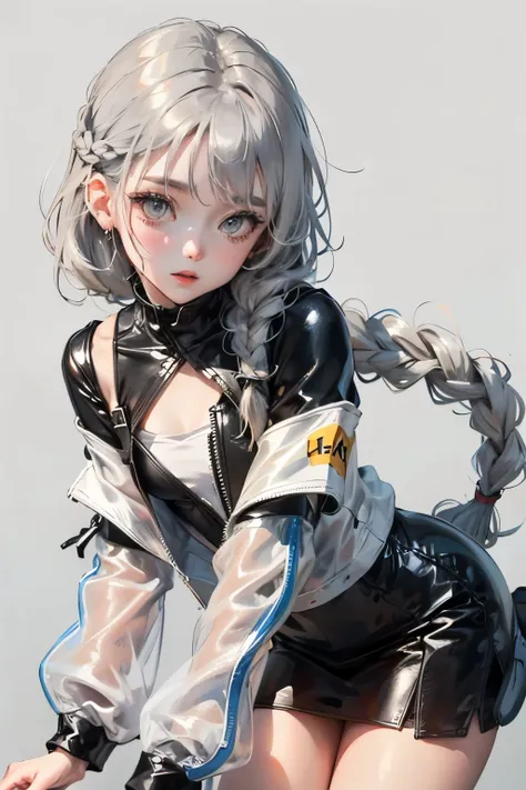 (No background), ((cute)), (Gray Hair), (Braid), , 