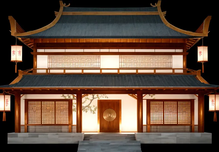 a close up of a building with a lantern on the roof, zen temple background, japanese house, japanese temple, ancient japanese architecture, temple background, japanese architecture, digital painting of a pagoda, background depicting a temple, japanese temp...