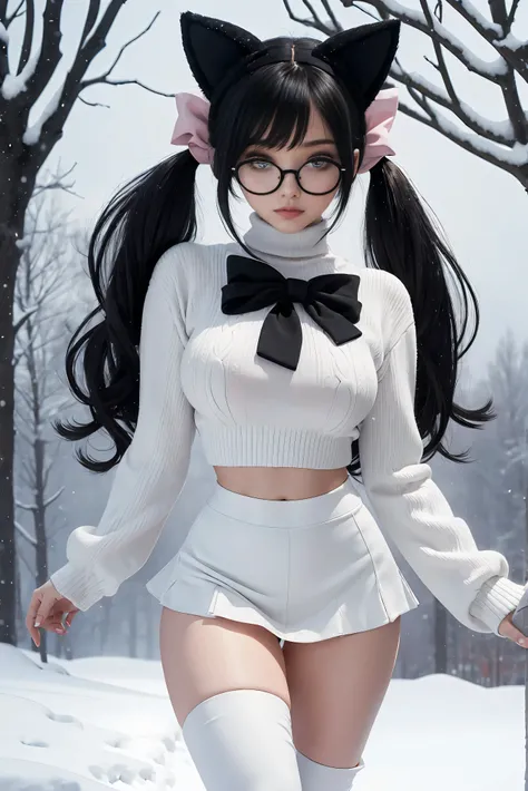 (Best Quality,High resolution:1.2), Ultra-detailed, Realistic portrait, hot Russian girl, pretty face, perfect long legs, full body, tiny waist. large breasts, standing, tight white cropped jumper, black high waist leggings, pink and white snow boots, in t...